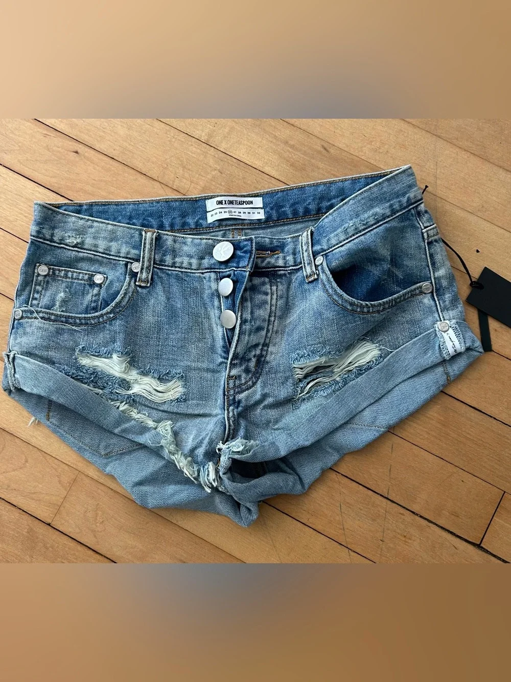 One Teaspoon Bandits Blue Distressed Denim Jean Shorts